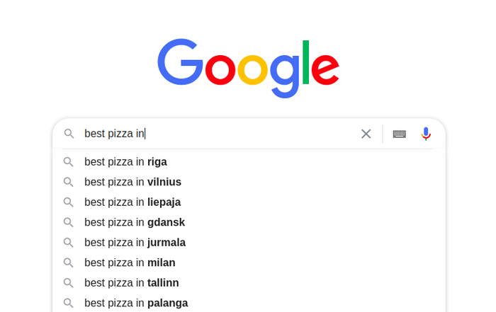 Google Autocomplete suggestions with local keywords 